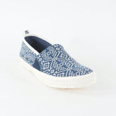 Mens J Shoes Mate S6703 Blue / Off White Pattern Canvas Slip On Casual Shoes